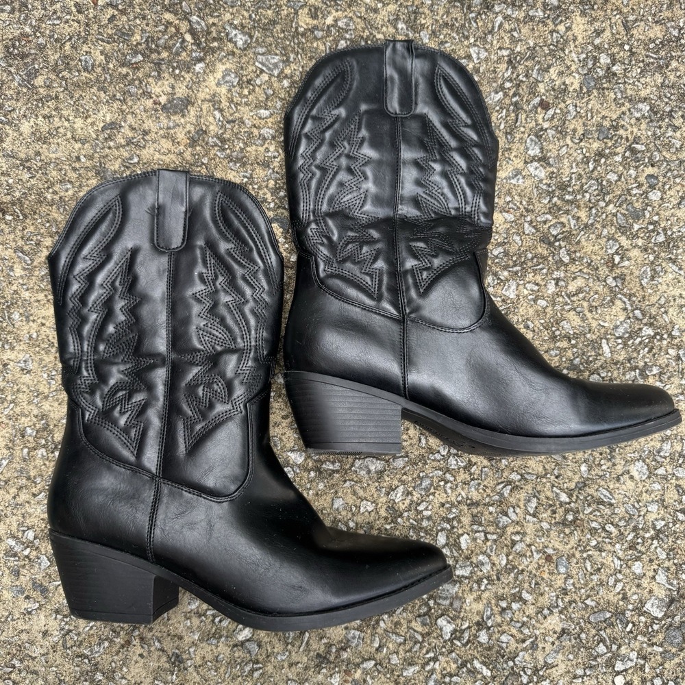 Unionbay Dolly Black Cowgirl Boots Size 11 Cowboy Western Rodeo Vegan Leather